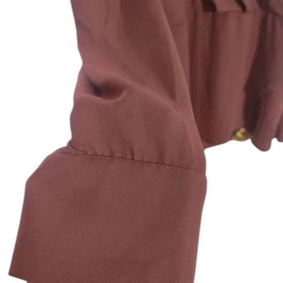 Le Château Women’s Blouse Rust Brown Wrap Front Long Sleeve Top Size M - Picture 2 of 8